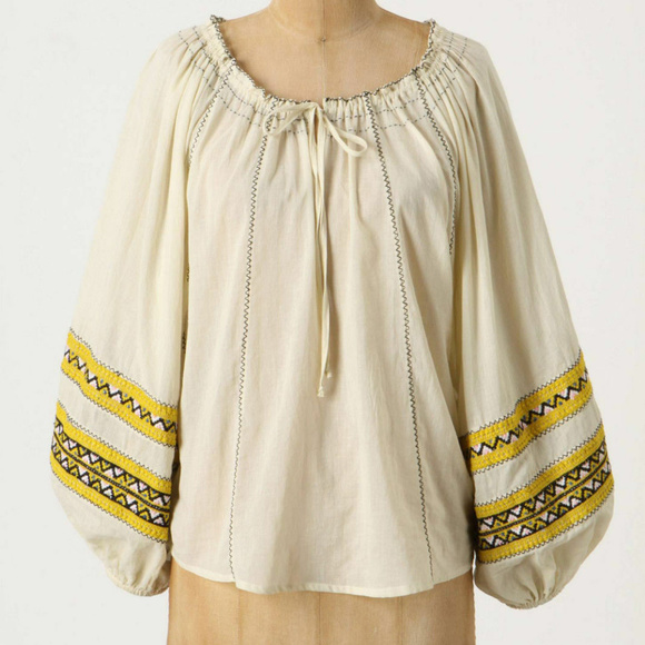 Anthropologie Tops - Anthropologie Zia Pueblo Peasant Blouse Embroidered Sheer Top By Devlin, Size M